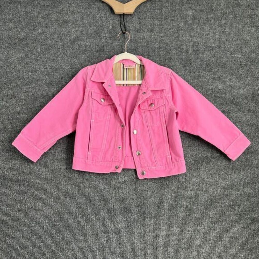 Hanna Andersson Denim Jean Jacket Girls Size 4 100 Pink Cotton EUC